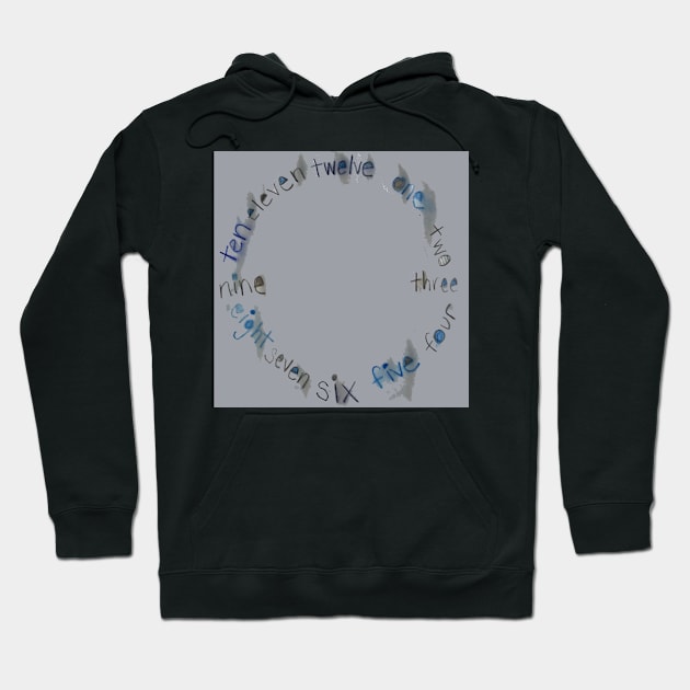 Gray Clock with Numbers, dark gray watercolor Hoodie by djrunnels